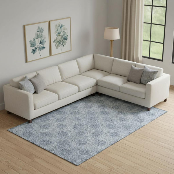 HomeRoots 10' X 14' Stylish Blue Gray & Ivory Damask Washable Area Rug with Stain Resistance & UV Protection 705965