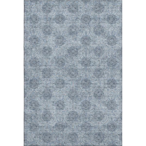 HomeRoots 10' X 14' Stylish Blue Gray & Ivory Damask Washable Area Rug with Stain Resistance & UV Protection 705965