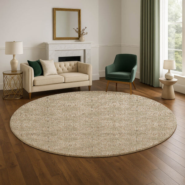 HomeRoots 8' Copper and Beige Damask Washable Round Rug - Stylish, Durable, UV-Protected for Any Space! 705968