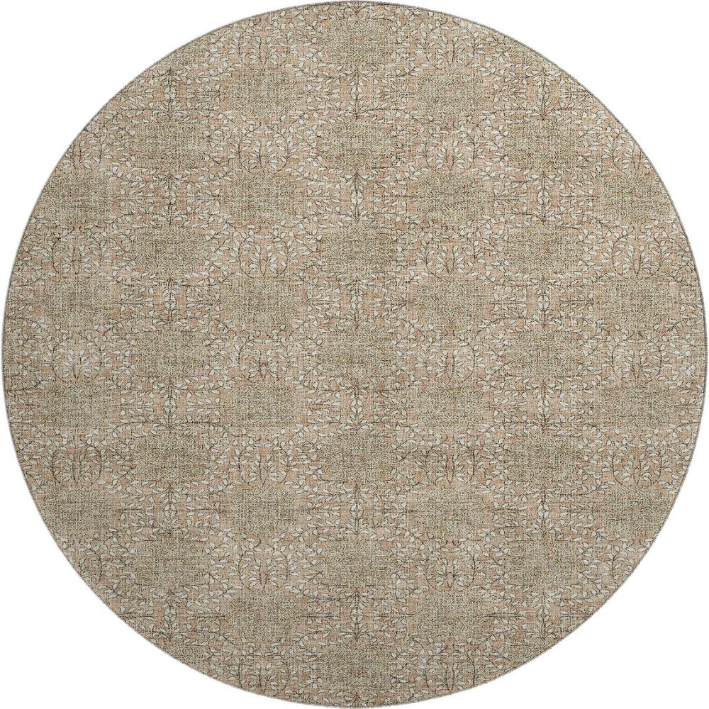 HomeRoots 8' Copper and Beige Damask Washable Round Rug - Stylish, Durable, UV-Protected for Any Space! 705968