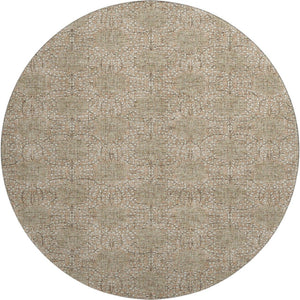 HomeRoots 8' Copper and Beige Damask Washable Round Rug - Stylish, Durable, UV-Protected for Any Space! 705968