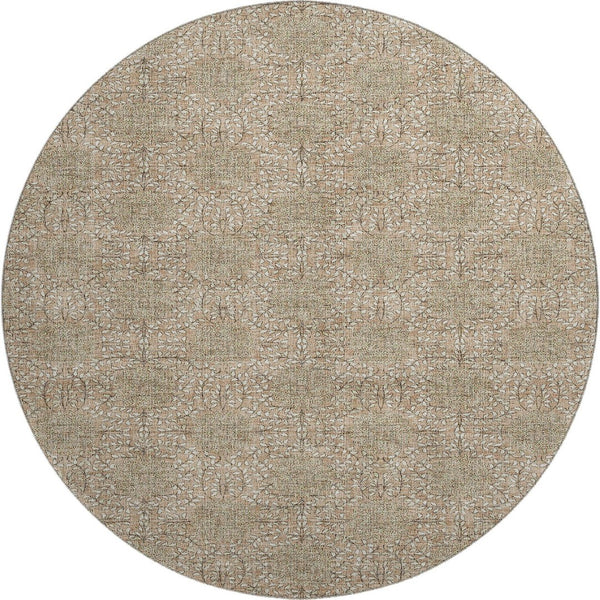 HomeRoots 8' Copper and Beige Damask Washable Round Rug - Stylish, Durable, UV-Protected for Any Space! 705968