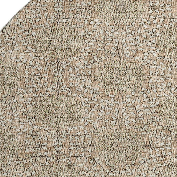 HomeRoots 8' Copper and Beige Damask Washable Round Rug - Stylish, Durable, UV-Protected for Any Space! 705968