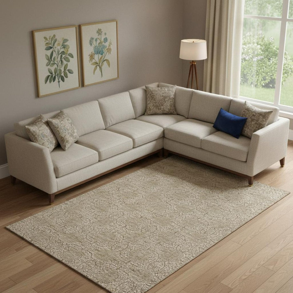 HomeRoots 9' X 12' Elegant Copper And Beige Damask Area Rug - Washable, UV Protected, Kid & Pet Friendly! 705970