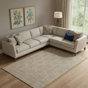 HomeRoots 9' X 12' Elegant Copper And Beige Damask Area Rug - Washable, UV Protected, Kid & Pet Friendly! 705970