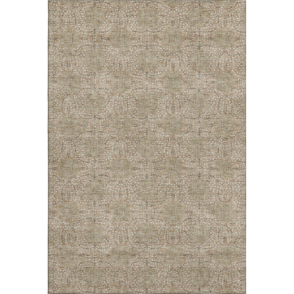 HomeRoots 9' X 12' Elegant Copper And Beige Damask Area Rug - Washable, UV Protected, Kid & Pet Friendly! 705970