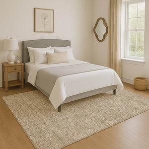 HomeRoots 10' Copper & Beige Damask Washable Area Rug - UV Protected, Stain-Resistant, Stylish & Durable! 705971
