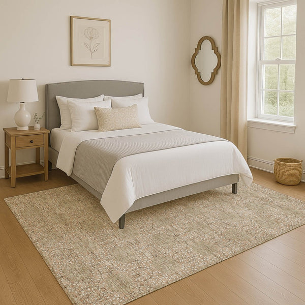 HomeRoots 10' Copper & Beige Damask Washable Area Rug - UV Protected, Stain-Resistant, Stylish & Durable! 705971