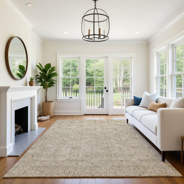HomeRoots 10' Copper & Beige Damask Washable Area Rug - UV Protected, Stain-Resistant, Stylish & Durable! 705971