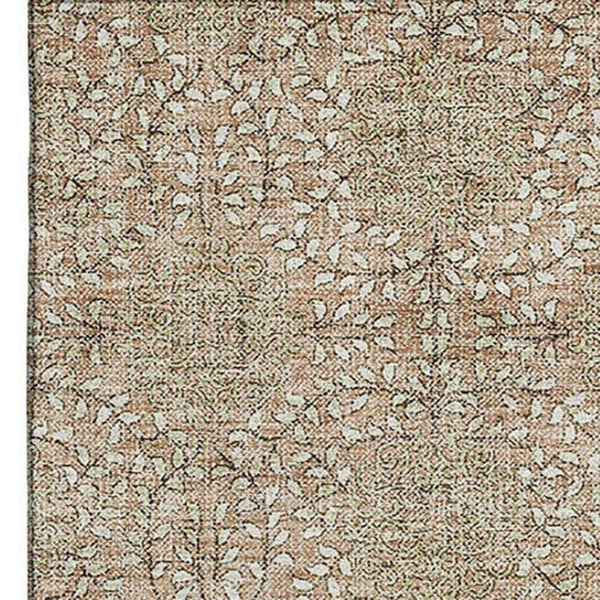 HomeRoots 10' Copper & Beige Damask Washable Area Rug - UV Protected, Stain-Resistant, Stylish & Durable! 705971