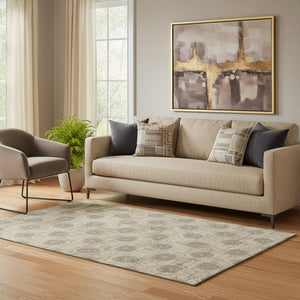 HomeRoots 5' X 8' Elegant Gold and Taupe Damask Area Rug - Washable, Stain Resistant, UV Protection & Non-Slip 705973