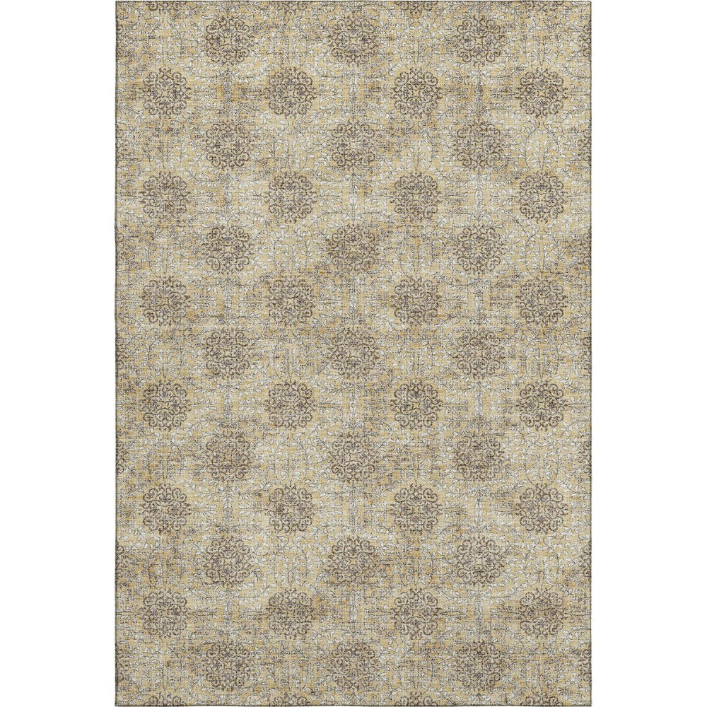 HomeRoots 5' X 8' Elegant Gold and Taupe Damask Area Rug - Washable, Stain Resistant, UV Protection & Non-Slip 705973