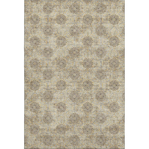 HomeRoots 5' X 8' Elegant Gold and Taupe Damask Area Rug - Washable, Stain Resistant, UV Protection & Non-Slip 705973