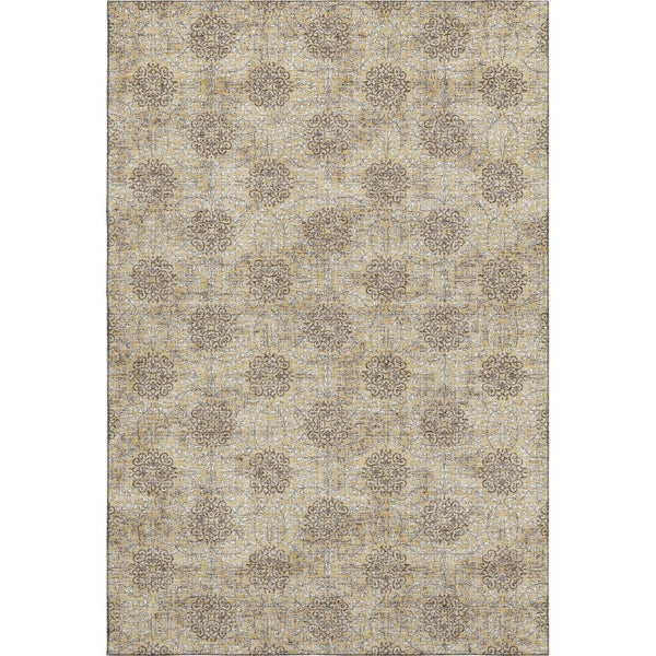 HomeRoots 5' X 8' Elegant Gold and Taupe Damask Area Rug - Washable, Stain Resistant, UV Protection & Non-Slip 705973