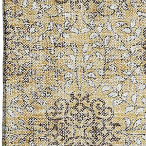 HomeRoots 5' X 8' Elegant Gold and Taupe Damask Area Rug - Washable, Stain Resistant, UV Protection & Non-Slip 705973