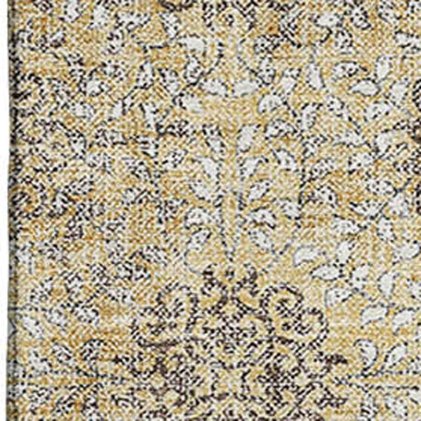 HomeRoots 5' X 8' Elegant Gold and Taupe Damask Area Rug - Washable, Stain Resistant, UV Protection & Non-Slip 705973