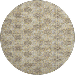 HomeRoots 8' Gold and Taupe Damask Washable Round Rug with UV Protection – Stylish, Durable, and Stain-Resistant! 705974
