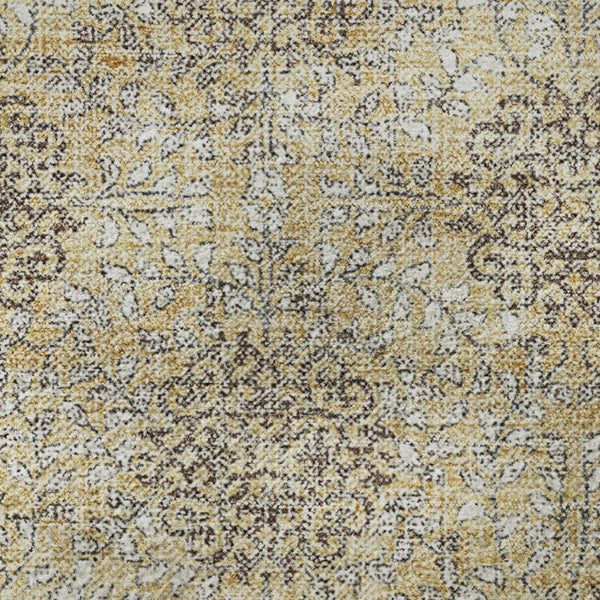 HomeRoots 8' Gold and Taupe Damask Washable Round Rug with UV Protection – Stylish, Durable, and Stain-Resistant! 705974
