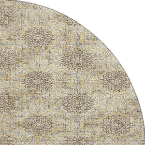 HomeRoots 8' Gold and Taupe Damask Washable Round Rug with UV Protection – Stylish, Durable, and Stain-Resistant! 705974