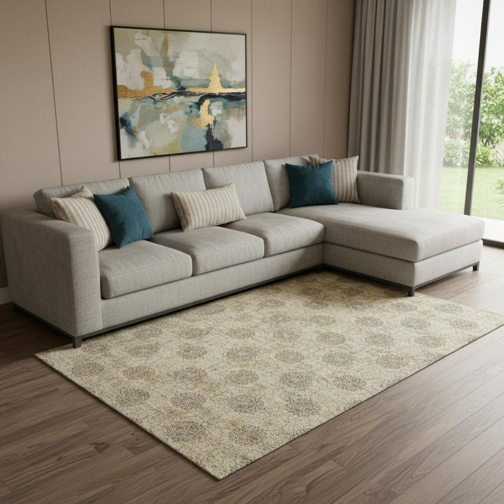 HomeRoots 8' X 10' Gold & Taupe Damask Area Rug – Washable, UV-Protected, Stylish & Durable for Homes with Pets! 705975
