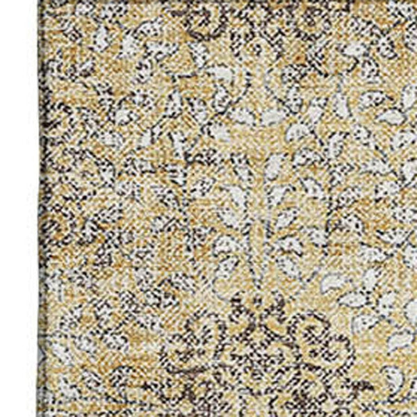 HomeRoots 8' X 10' Gold & Taupe Damask Area Rug – Washable, UV-Protected, Stylish & Durable for Homes with Pets! 705975