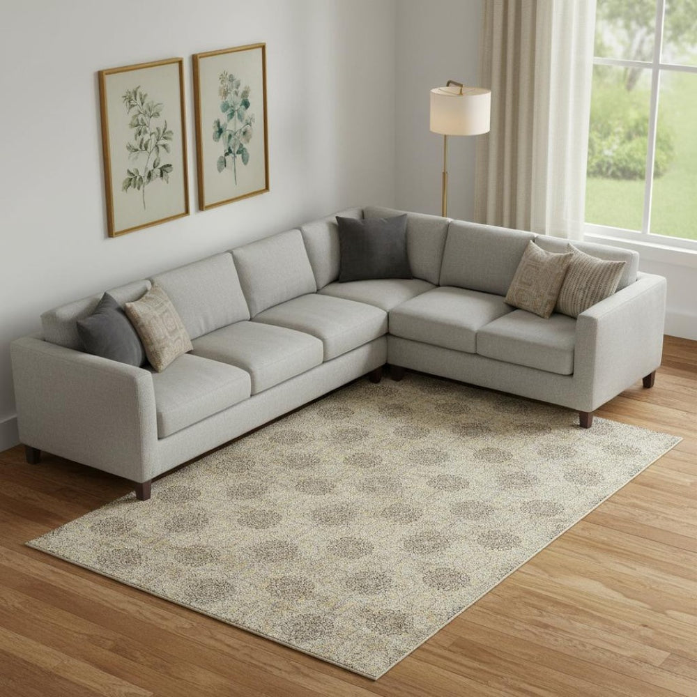 HomeRoots 9' X 12' Elegant Gold and Taupe Damask Area Rug - Stain Resistant, UV Protected, Washable Design 705976
