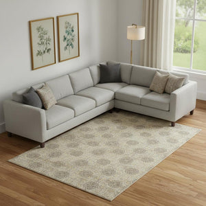 HomeRoots 9' X 12' Elegant Gold and Taupe Damask Area Rug - Stain Resistant, UV Protected, Washable Design 705976