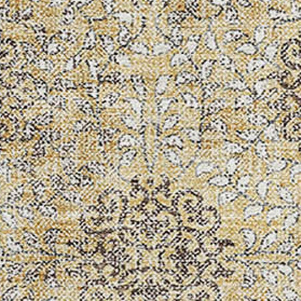 HomeRoots 9' X 12' Elegant Gold and Taupe Damask Area Rug - Stain Resistant, UV Protected, Washable Design 705976