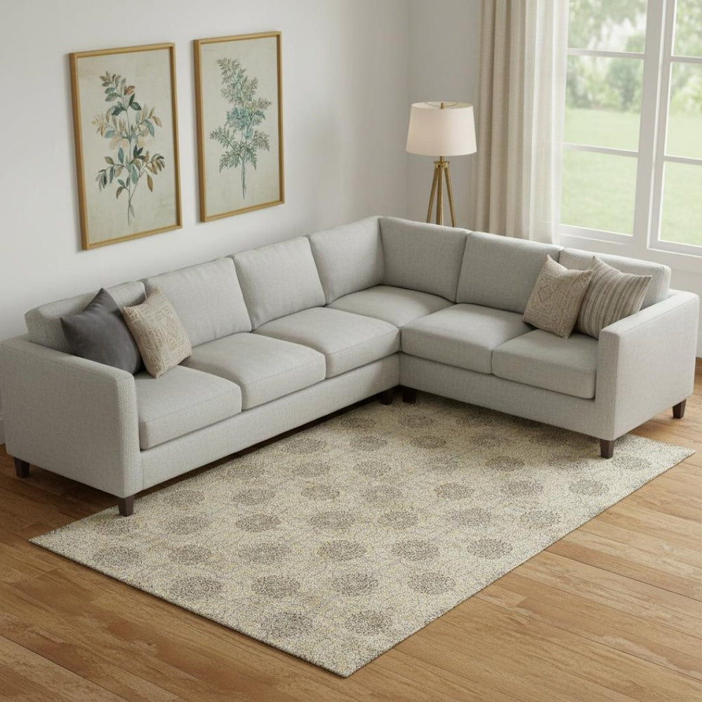 HomeRoots 10' X 14' Elegant Gold & Taupe Damask Washable Area Rug – UV Protected, Stain-Resistant Design 705977