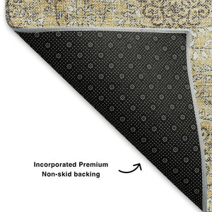 HomeRoots 10' X 14' Elegant Gold & Taupe Damask Washable Area Rug – UV Protected, Stain-Resistant Design 705977