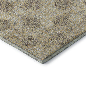 HomeRoots 10' X 14' Elegant Gold & Taupe Damask Washable Area Rug – UV Protected, Stain-Resistant Design 705977