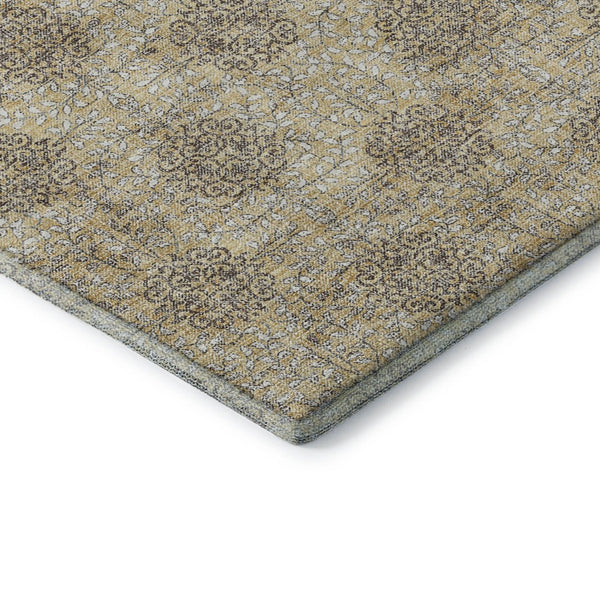 HomeRoots 10' X 14' Elegant Gold & Taupe Damask Washable Area Rug – UV Protected, Stain-Resistant Design 705977
