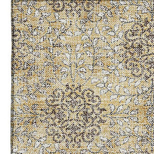 HomeRoots 10' X 14' Elegant Gold & Taupe Damask Washable Area Rug – UV Protected, Stain-Resistant Design 705977