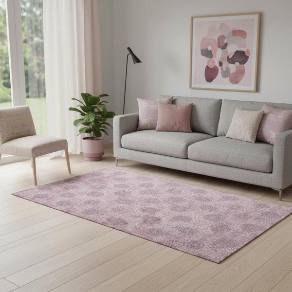 HomeRoots 5' Pink and Gray Damask Area Rug - Washable, UV Protected, Stylish, Soft, and Durable for Any Space 705979
