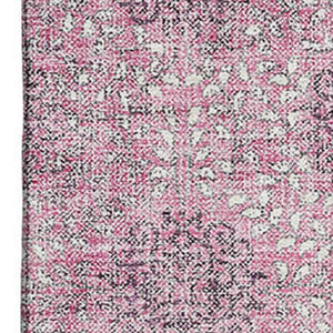 HomeRoots 5' Pink and Gray Damask Area Rug - Washable, UV Protected, Stylish, Soft, and Durable for Any Space 705979