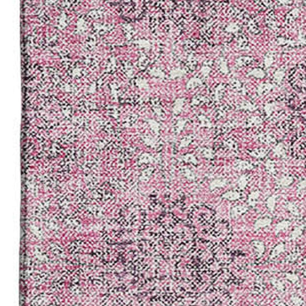 HomeRoots 5' Pink and Gray Damask Area Rug - Washable, UV Protected, Stylish, Soft, and Durable for Any Space 705979