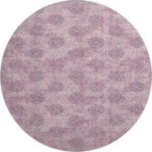 HomeRoots 8' Pink and Gray Damask Round Rug - Washable, UV Protected, Durable Design for Family Spaces 705980
