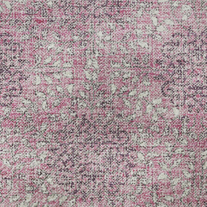 HomeRoots 8' Pink and Gray Damask Round Rug - Washable, UV Protected, Durable Design for Family Spaces 705980