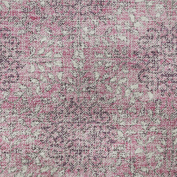 HomeRoots 8' Pink and Gray Damask Round Rug - Washable, UV Protected, Durable Design for Family Spaces 705980