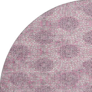 HomeRoots 8' Pink and Gray Damask Round Rug - Washable, UV Protected, Durable Design for Family Spaces 705980