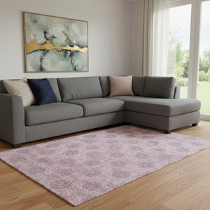 HomeRoots 8' X 10' Washable Pink & Gray Damask Area Rug – UV Protected, Stain Resistant, Non-Slip Backing 705981