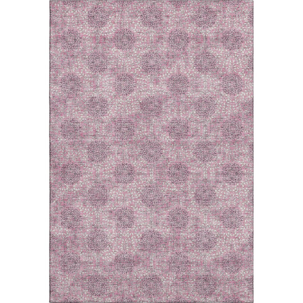 HomeRoots 9' X 12' Elegant Pink and Gray Damask Area Rug – Washable, UV Protected, Stain Resistant Comfort 705982