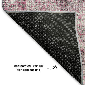 HomeRoots 9' X 12' Elegant Pink and Gray Damask Area Rug – Washable, UV Protected, Stain Resistant Comfort 705982