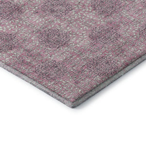 HomeRoots 9' X 12' Elegant Pink and Gray Damask Area Rug – Washable, UV Protected, Stain Resistant Comfort 705982