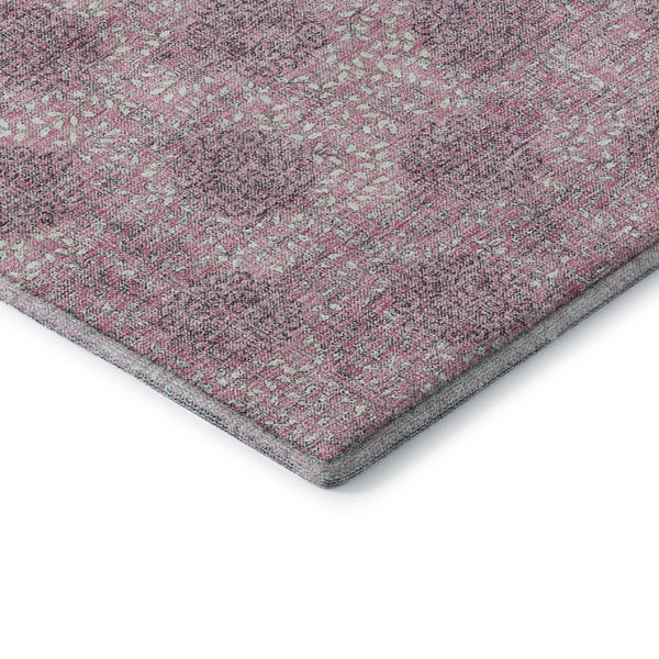 HomeRoots 9' X 12' Elegant Pink and Gray Damask Area Rug – Washable, UV Protected, Stain Resistant Comfort 705982