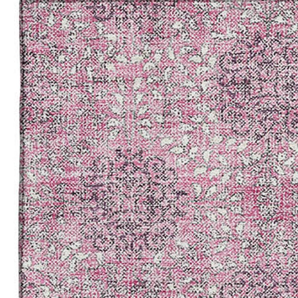HomeRoots 9' X 12' Elegant Pink and Gray Damask Area Rug – Washable, UV Protected, Stain Resistant Comfort 705982