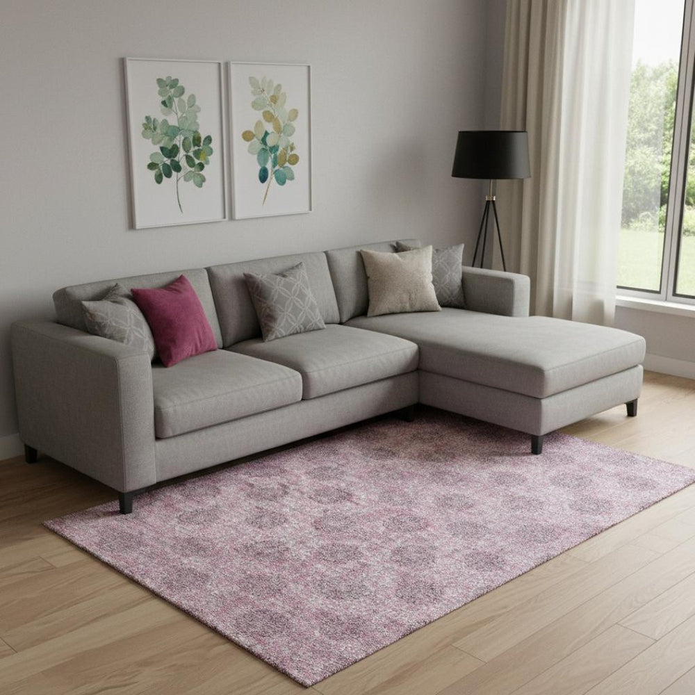 HomeRoots 10' X 14' Pink And Gray Damask Area Rug - Washable, UV Protected, Stylish, and Perfect for Homes! 705983