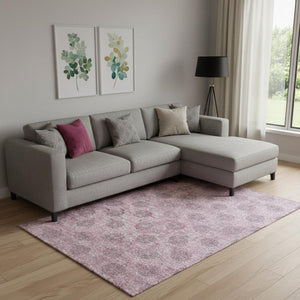 HomeRoots 10' X 14' Pink And Gray Damask Area Rug - Washable, UV Protected, Stylish, and Perfect for Homes! 705983