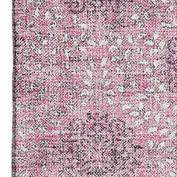 HomeRoots 10' X 14' Pink And Gray Damask Area Rug - Washable, UV Protected, Stylish, and Perfect for Homes! 705983