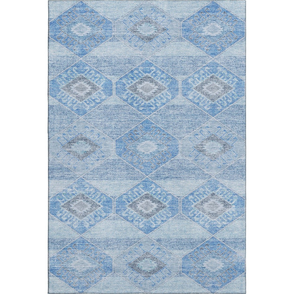 HomeRoots 5' X 8' Blue and Gray Geometric Washable Area Rug with UV Protection – Durable, Stylish & Easy-Care! 705985